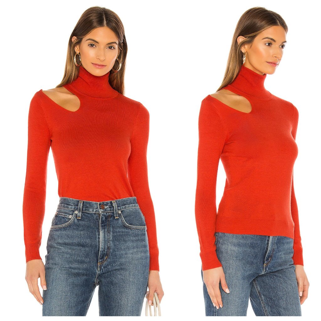 Revolve Lovers + Friends Kade Red Cut Out Shoulder Mock Neck Sweater